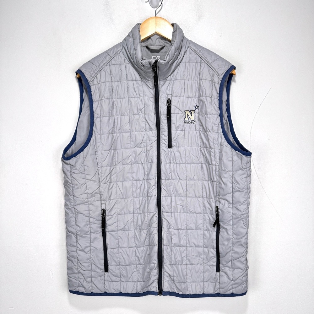 Navy Midshipmen Quilted Puffer Vest Men Large Gray Cutter & Buck WeatherTec - Picture 11 of 11
